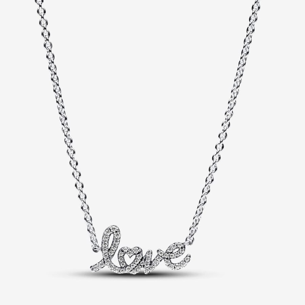 PANDORA NEW Heart Sparkling Handwritten Love Collier Necklace With Box